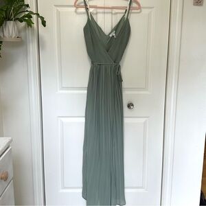 Soieblu Sage Green Pleated Maxi Wrap Dress